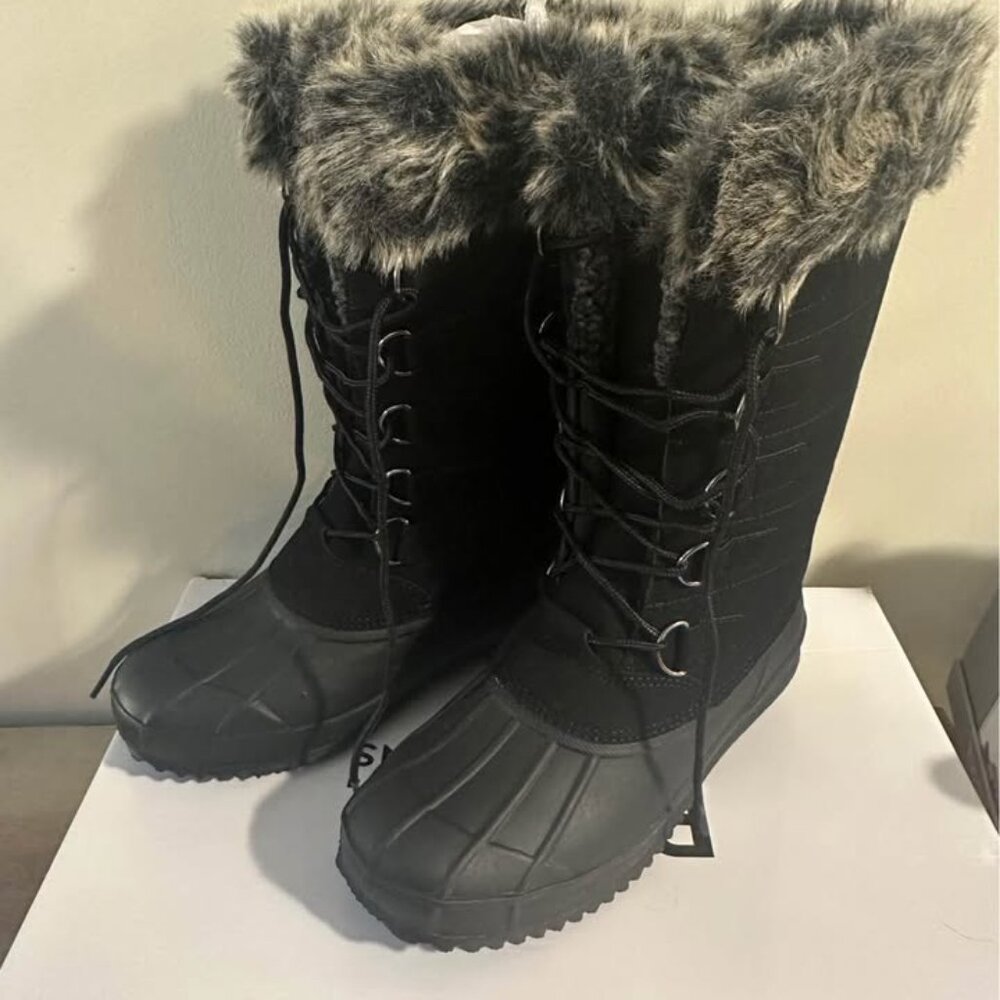 Penningtons Black Winter & Rain Boots with Faux Fur Trim